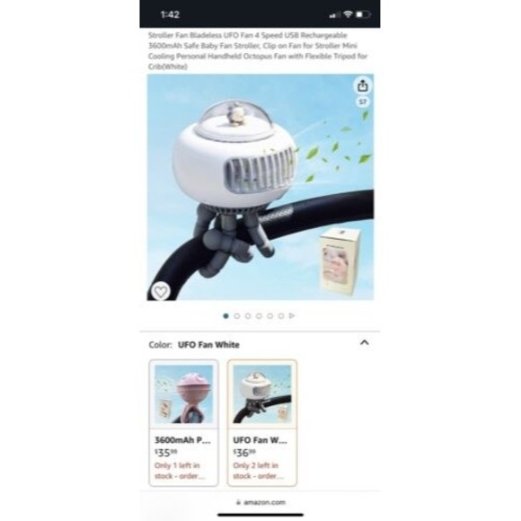 UFO Stroller Folding Fan Rechargeable 4 Speed Bladeless For Baby Outdoor Pink🪭 - Picture 2 of 16
